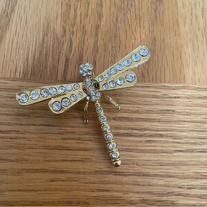 Gold Dragonfly Rhinestone Jeweled Brooch Pin